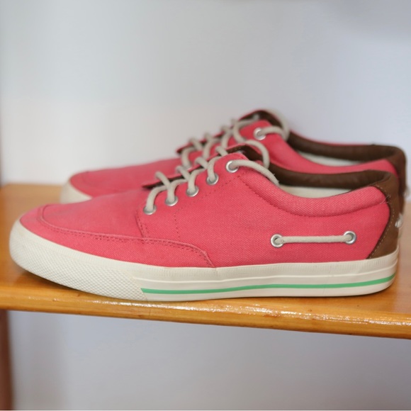 Polo Ralph Lauren Men's Salmon Sneakers Faded Canvas Leather | 9D - Picture 3 of 14